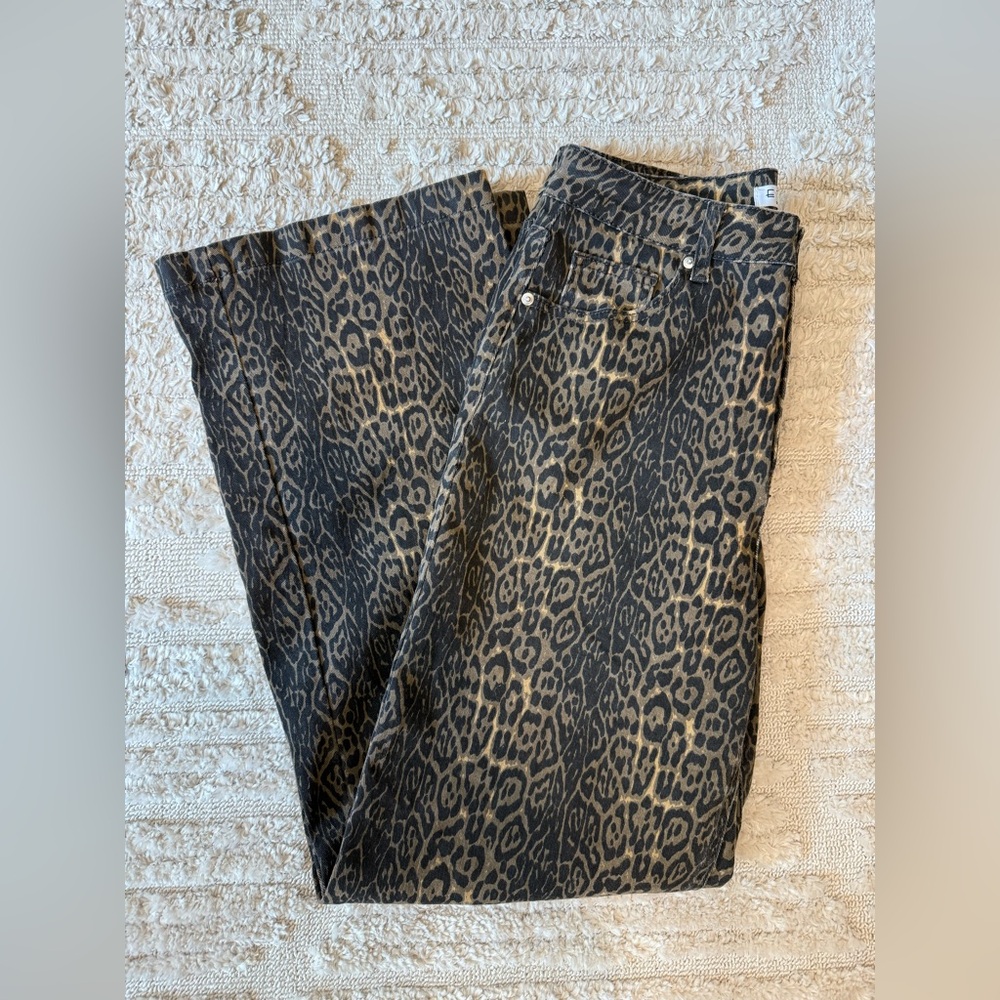 Leopard Print Women Jeans High Waisted Straight Leg
